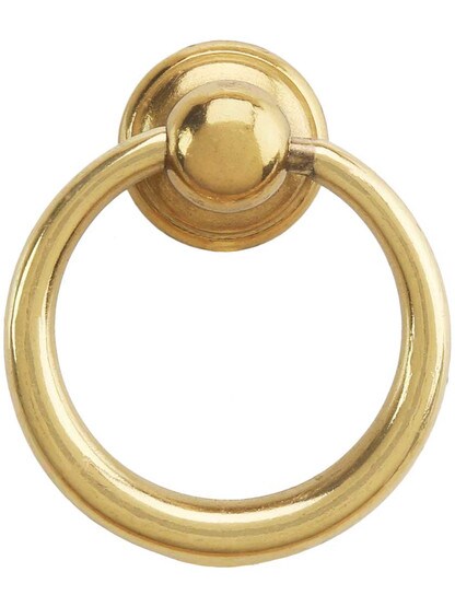 Small Classic Ring Pull - 1.54 inch x 1.30 inch in Old Polished Brass.